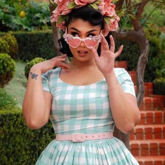 Pinup Couture Dresses & Skirts - EUC 3X PINUP COUTURE GIRL CLOTHING GENA SAGE GINGHAM swing dress PLUS
